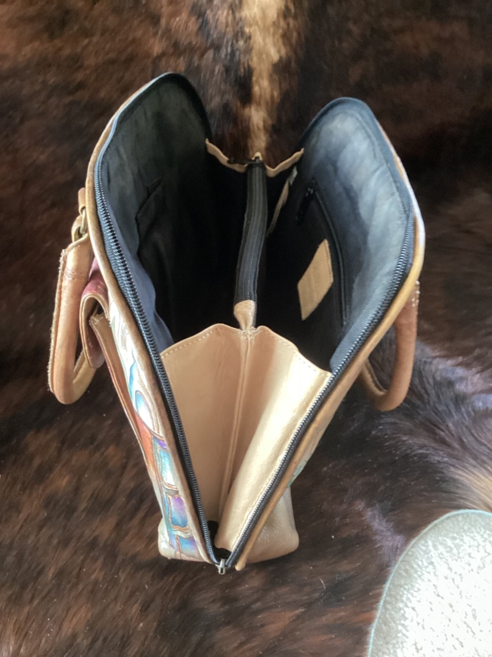 Beautiful Anuschka Butterfly Flower Design Leather Top Handle Carry Handbag🦋🦋 - Picture 12 of 13